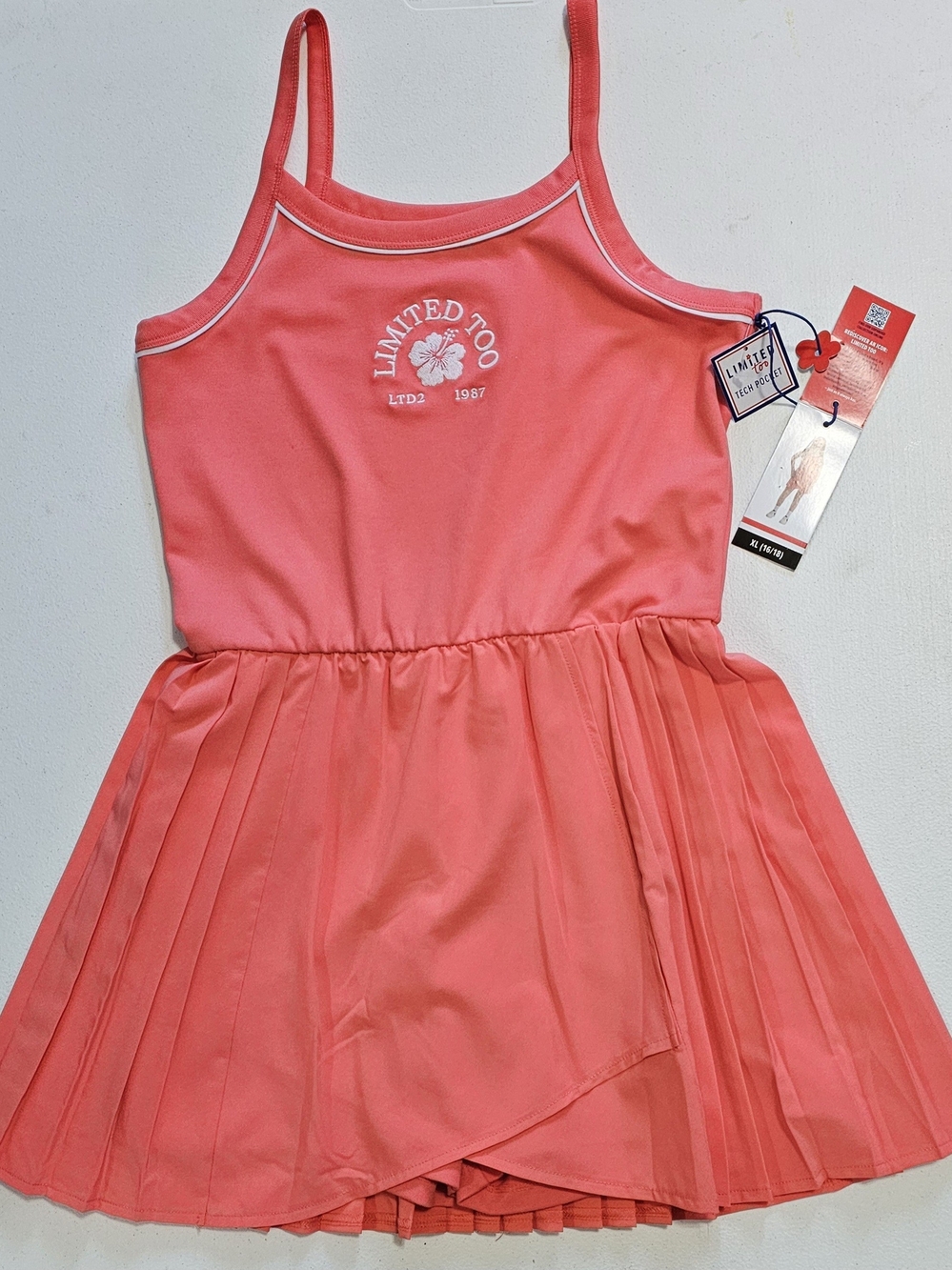 Limited Too Girls' Coral/Rose Pleated Tank Dress
